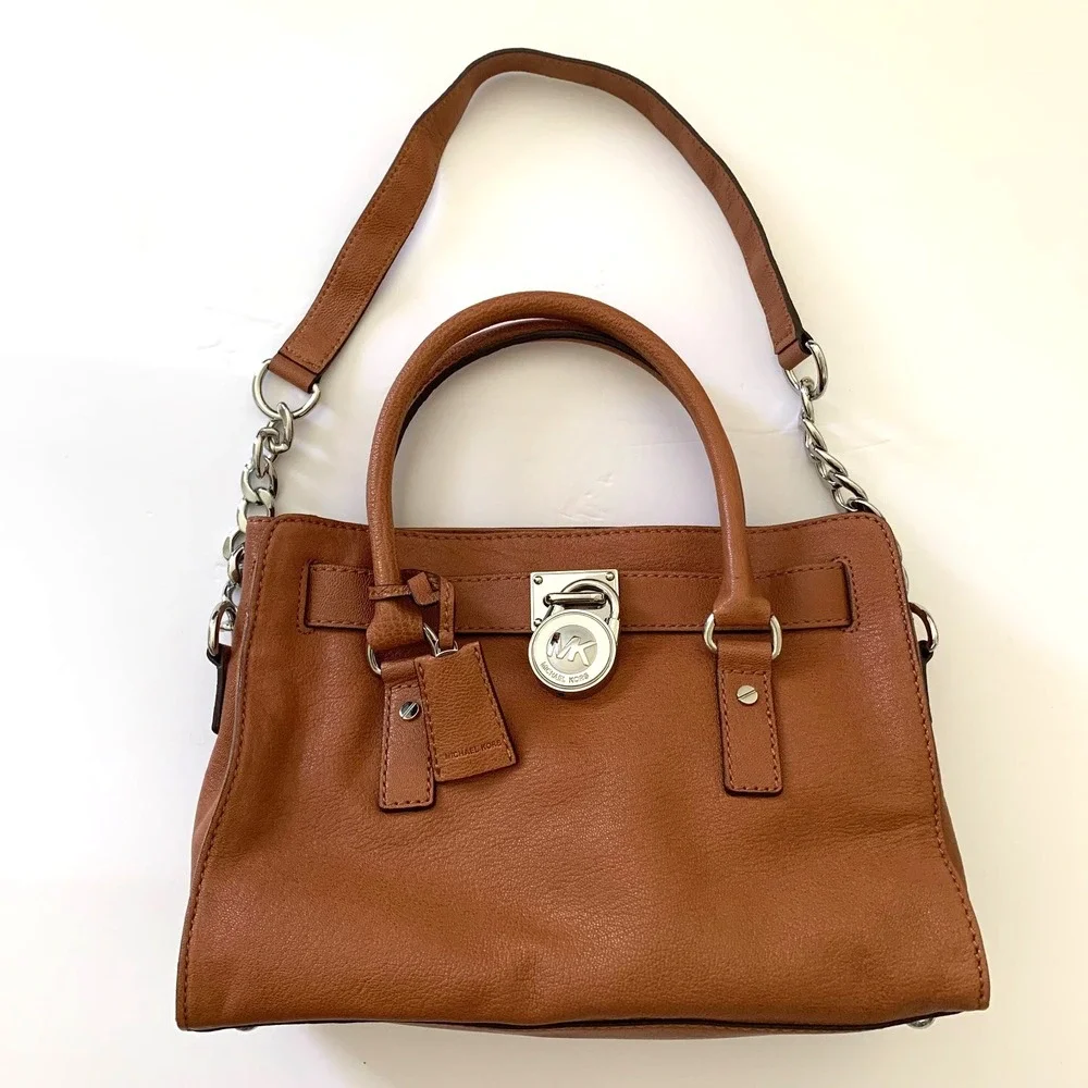 New Michael Kors Leather Hamilton East West Bag Luggage Brown Silver Hardware